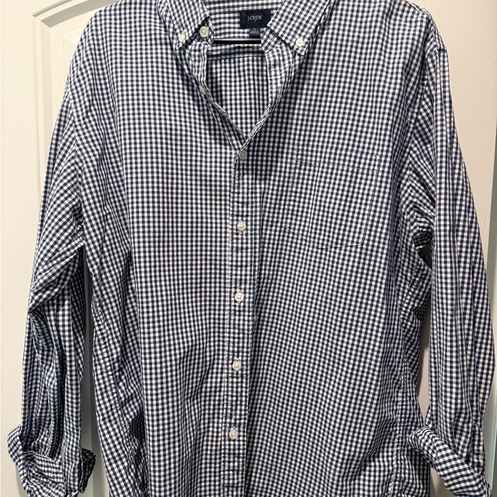 J. Crew Navy and White Gingham Shirt